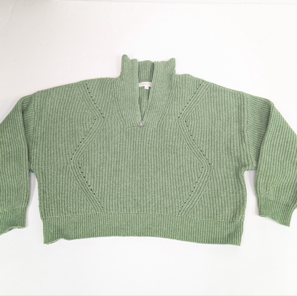 Sugar Moon Green Knit Half Zip Cropped Pullover Sweater XXL [204]